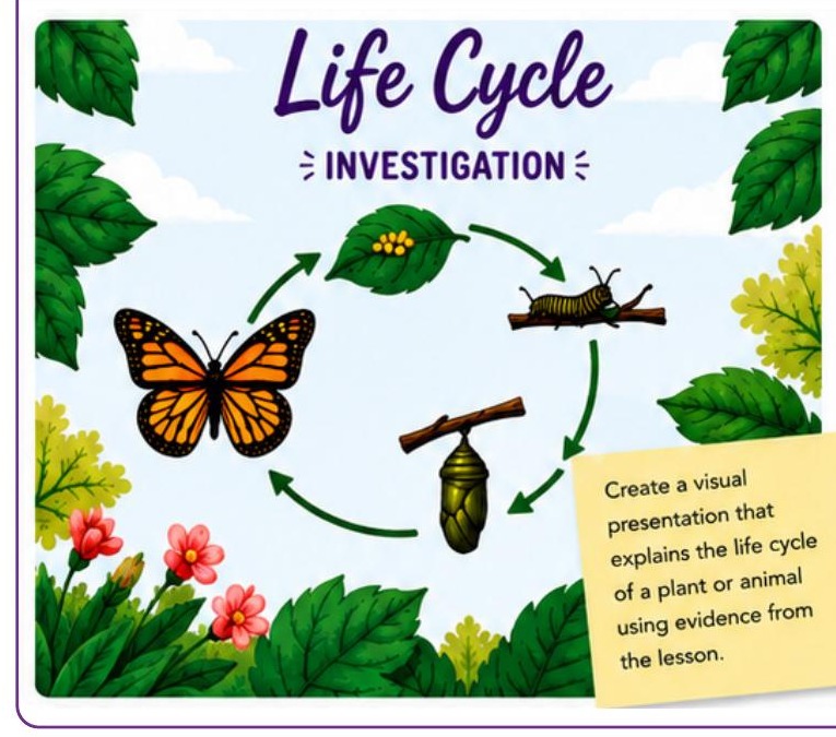 Life Cycle Investigation assignment from a Grades 3–5 lesson