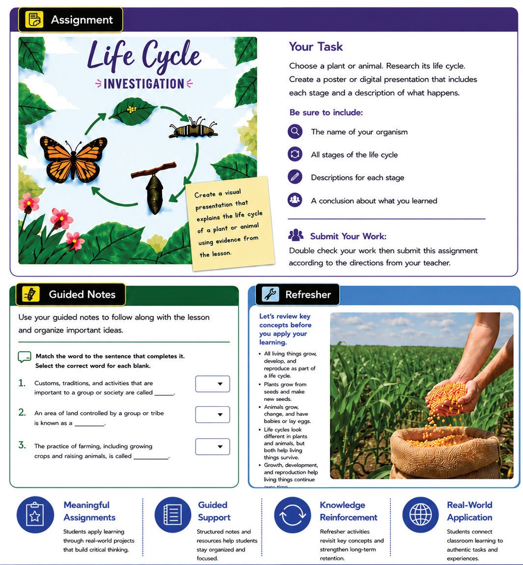 Assignment, Guided Notes, and Refresher from a Grades 3–5 lesson