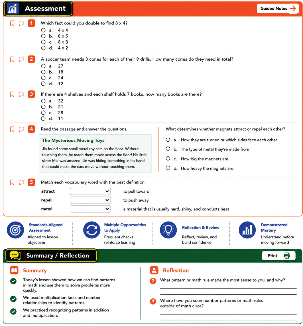 Assessment with Summary and Reflection from a Grades 3–5 lesson