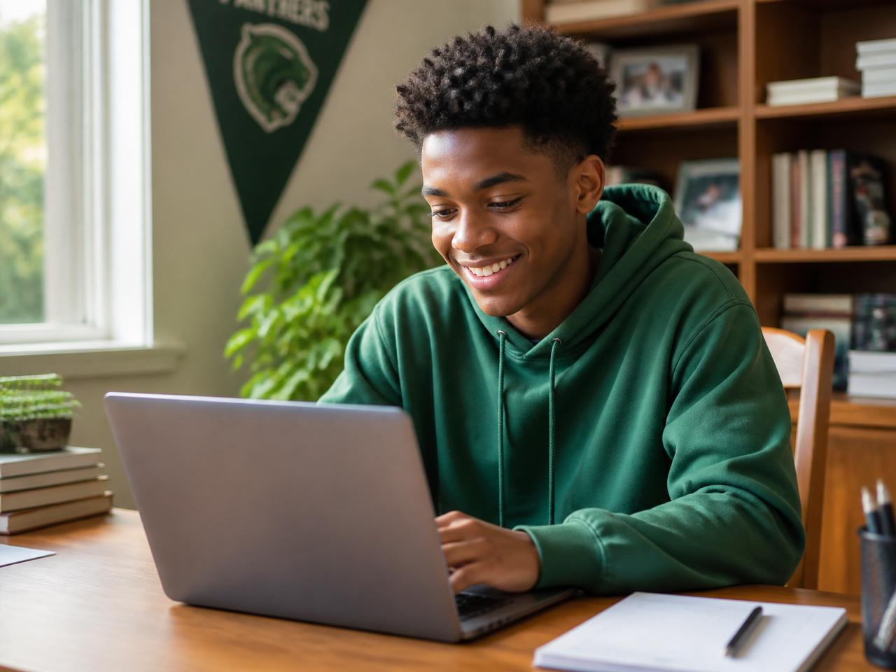 Student studying on a laptop at home