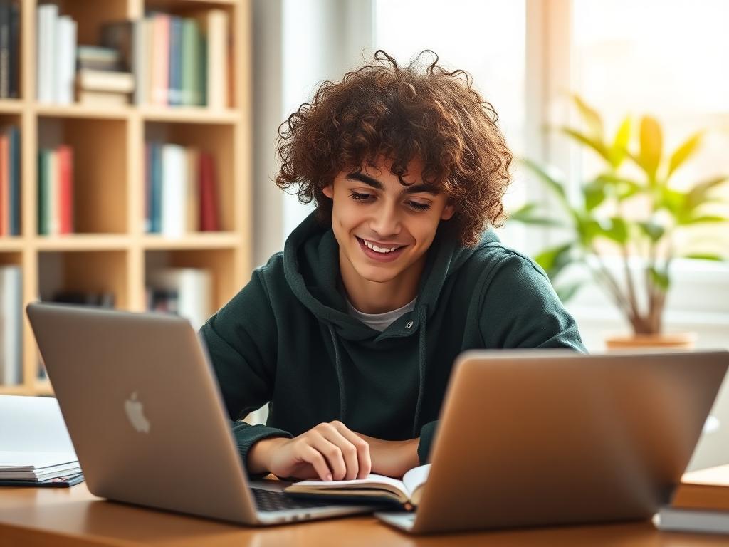Student studying on a laptop at home